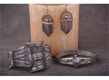Ethnic Tribal Indian Silver Rajasthan Bracelets And Earrings