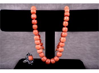 Vintage Coral Necklace And Ring Set (70)