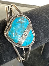 Large Turquoise Cuff Bracelet Sterling Silver