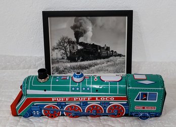Puff Puff LOCO Toy Tin Train And Framed Photo