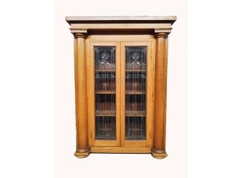 Antique Oak Bookcase W/Leaded Glass Doors