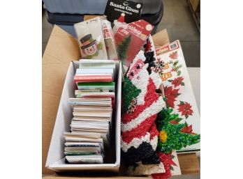 Box Of Christmas Cards And Decorations