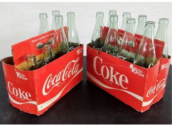 2 Vintage Coke 16oz 6 Pack Case - Includes Twelve 16oz Glass Coke Bottles And Four 8oz Glass Coke Bottles