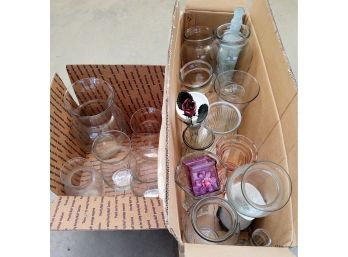 2 Boxes Of Misc Glass Vases