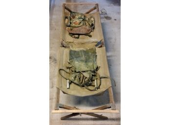 Vintage Military Folding Cot W? Military Pack And Cabelas Backpack