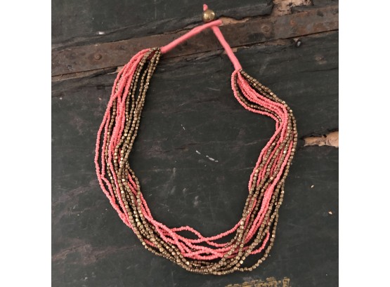 Multilayered Gold & Coral Necklace With Bead Clasp (no. 2)