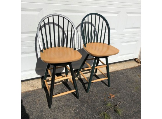 Spindle Back Swivel Counter Height Stools - Set Of Two