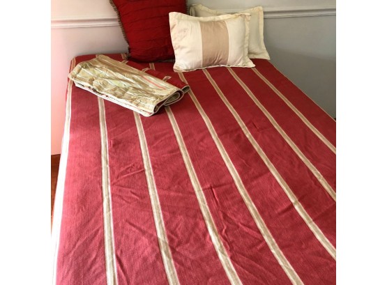 Liz Claiborne Red Stripe King Size Comforter With Sham, Toss Pillows And Bed Skirt