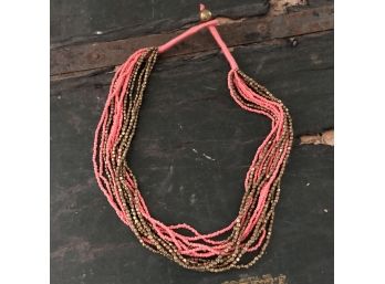 Multilayered Gold & Coral Necklace With Bead Clasp (no. 1)