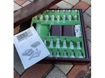 Six In One Wooden Game Chest: Chess, Cribbage, Backgammon, Etc
