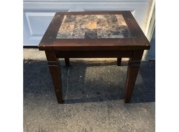Side Table With Center Marble Accents