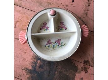 Vintage Majestic Baby Warming Dish With Pink Lambs