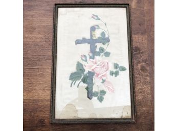 Antique Silk Print In Frame