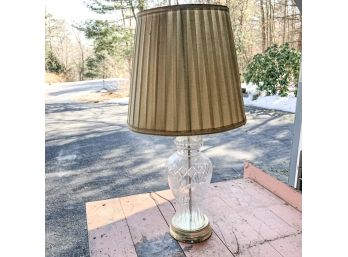 Vintage Cut Crystal Lamp With Pleated Shade