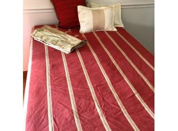 Liz Claiborne Red Stripe King Size Comforter With Sham, Toss Pillows And Bed Skirt