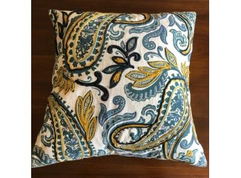 Embroidered Linen Paisley Throw Pillow With Goose Down Insert