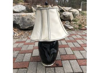 1980s Black Ceramic Lamp With Flower Design