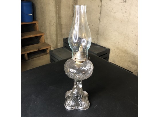 Vintage Glass Oil Lantern With Chimney