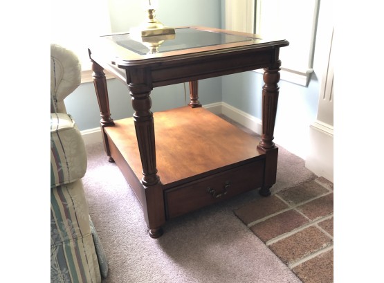 Glass Top End Table With Shelf And Drawer (No. 2)