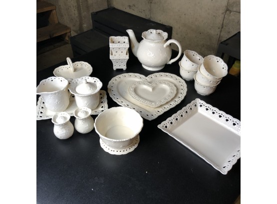 Skye McGhie Chantilly Lace Fine Porcelain Tea Set With Serving Plates