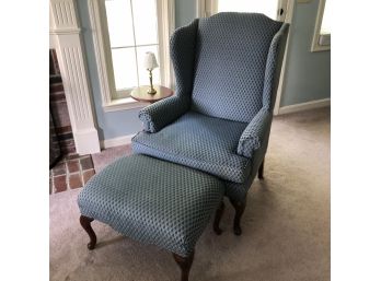 Blue Wingback Chair With Matching Ottoman