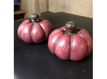 Set Of Two Aubergine Decorative Pumpkins