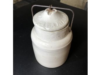 Antique Stoneware Crock With Lid And Wire Closure