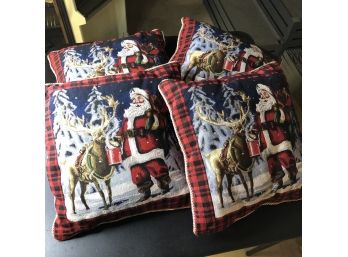 Set Of 4 Holiday Toss Pillows With Braided Trim