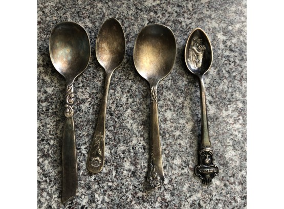 Set Of 4 Silver Plate/sterling Spoons