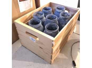 Wooden Crate With Painted Jars