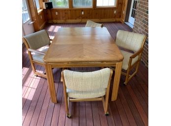 Vintage Wood Table With 4 Rolling Chairs