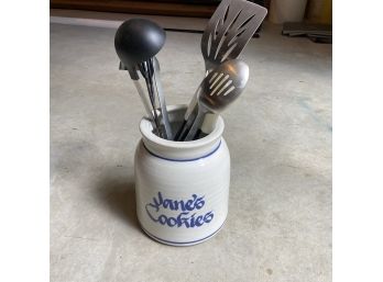 Personalized Stoneware Crock With Utensils
