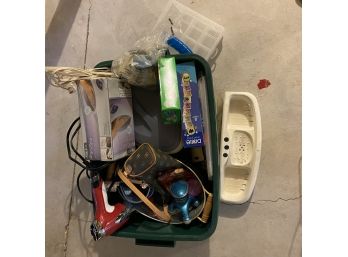 Miscellaneous Box Lot: Hairdryer, Handbags, Etc