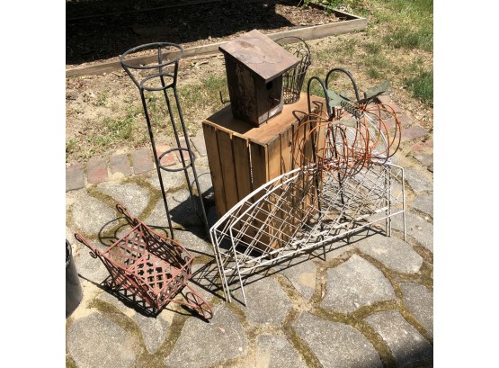 Garden Fencing, Wire Pumpkins And Cart And Other Decorative Items