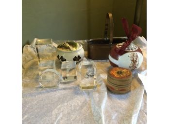 Etched Glass Cubes And Other Small Decorative Items