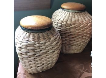 Set Of Woven Canisters