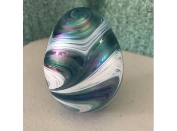 Signed Art Glass Egg Paperweight 'NWSG'