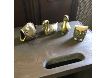 Miniature Brass Ducks, Fish And Owl