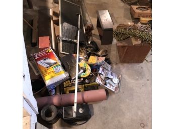 Basement Odds And Ends Lot - Rope, Air Station, Tools, Wood Boxes