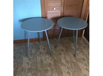 Pair Of Blue Round Side Tables