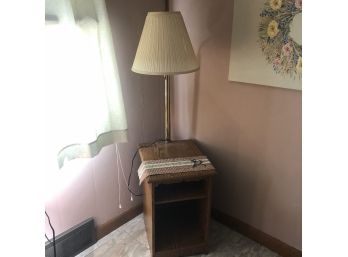 Vintage Side Table With Attached Lamp