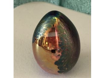 Glass Eye Studio Iridescent Art Glass Paperweight Egg