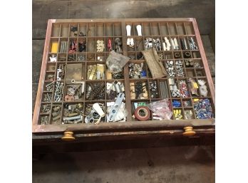 Printers Tray With Assorted Nuts And Bolts And Other Small Parts