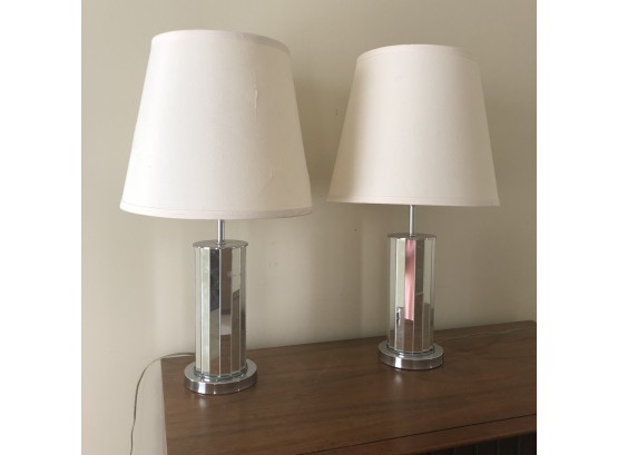 Set Of Two Mid-Century Mirror Glass Table Lamps