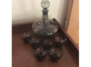 Blown Glass Decanter And Glasses