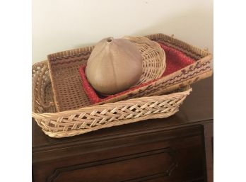 Assorted Tray Baskets And Gourd