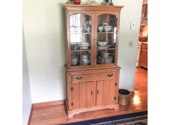 Compact China Cabinet With Glass Doors And Cabinet Storage