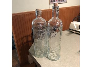 Set Of Two Pressed Glass Bottles With Corks