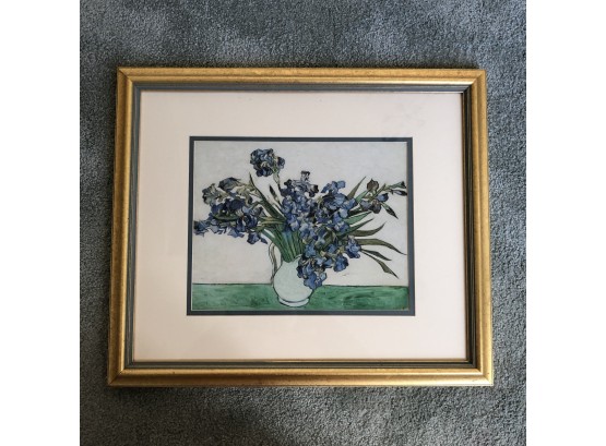 Framed Floral Print With Blue Irises