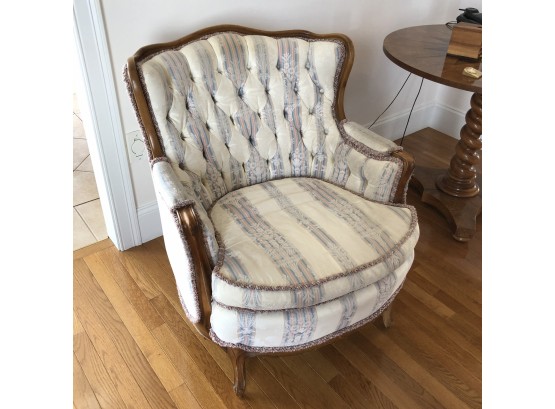 Striped Tufted Wingback Chair With Curved Back